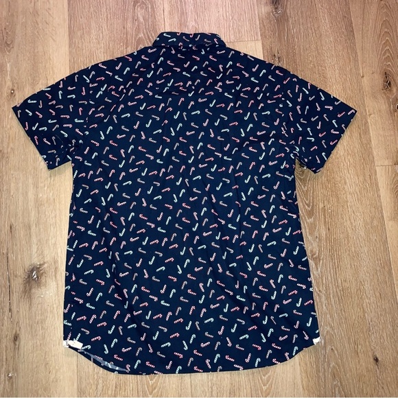 Men's Christmas Navy Blue Candy Cane Print Shirt Size Medium | Holidays - Picture 3 of 10